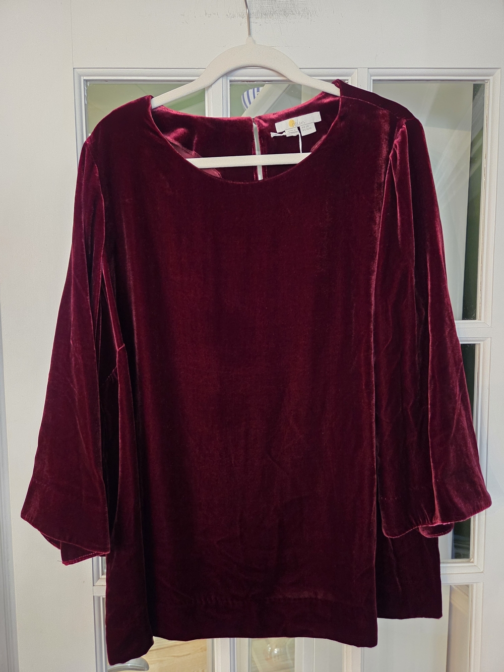 Boden Velvet Bell-Sleeve Blouse in Deep Wine - Size 16/18